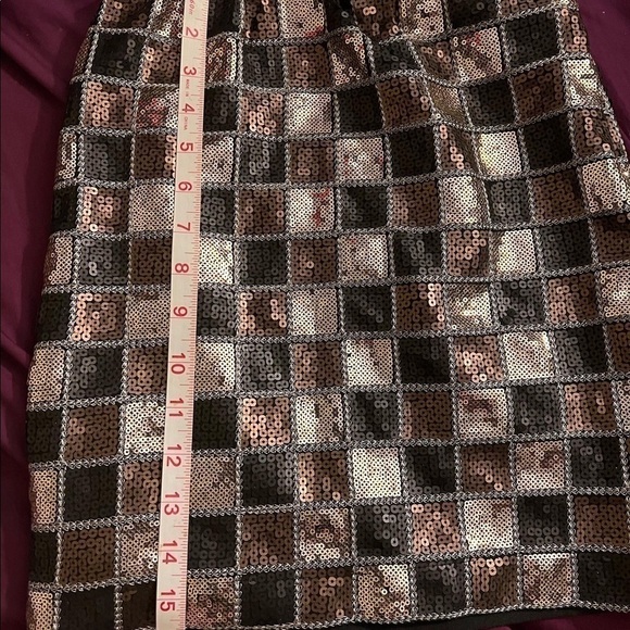 𝅺ROMEO & Juliet Couture Brown & Gold check sequins mini skirt XS - Picture 1 of 4